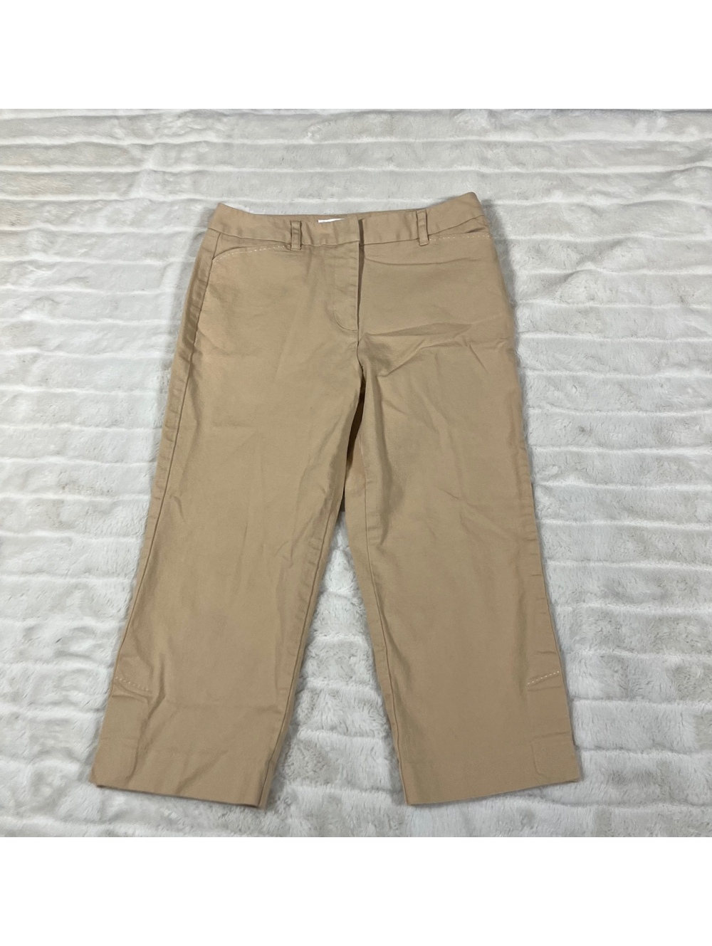 VTG Talbots 2P Cotton Blend Stitch Accent Preppy Minimal Tan Fall Preppy Capri
